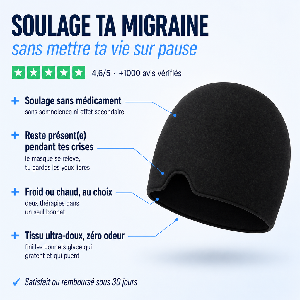 Bonnet Anti-Migraine Gel - Froid & Chaud, Masque Yeux 2-en-1