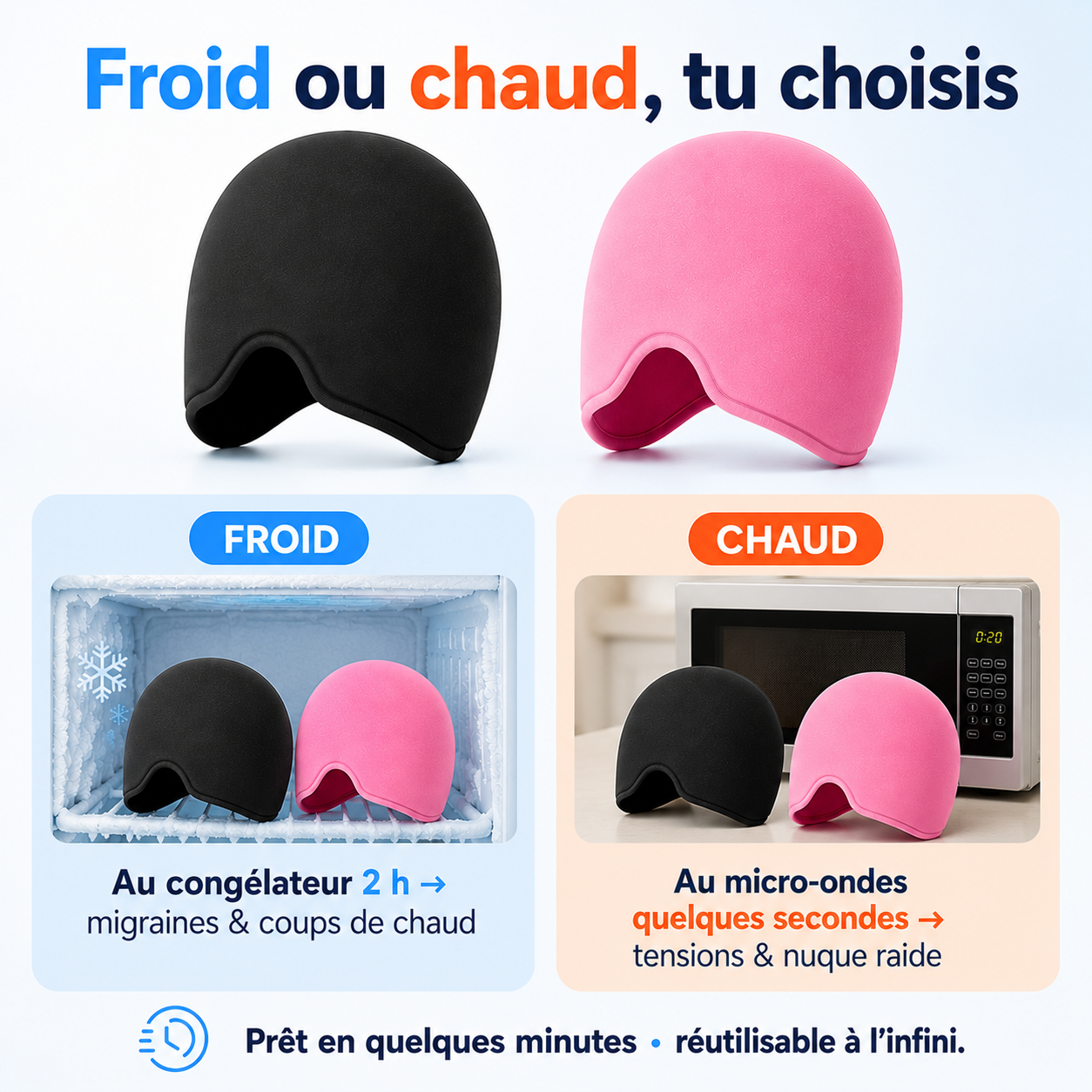 Bonnet Anti-Migraine Gel - Froid & Chaud, Masque Yeux 2-en-1