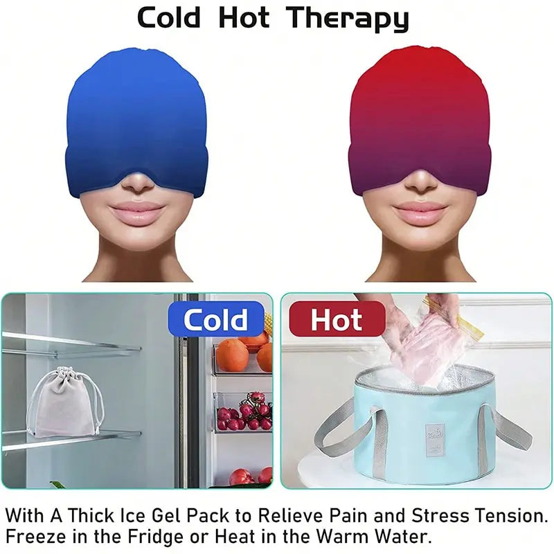 Bonnet Anti-Migraine Gel - Froid & Chaud, Masque Yeux 2-en-1